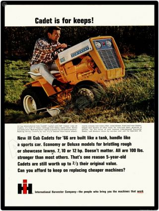 1966 Ih Cub Cadet Model 122 Lawn Mowers,  Garden Tractors Metal Sign