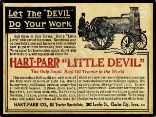 1915 Hart Parr Tractors Metal Sign: Little Devil Model - Charles City,  Iowa