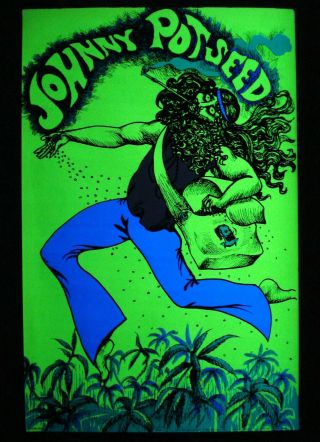 Vintage JOHNNY POTSEED Houston Blacklight poster marijuana Zig Zag man 1969 NOS 2