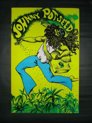 Vintage JOHNNY POTSEED Houston Blacklight poster marijuana Zig Zag man 1969 NOS 3