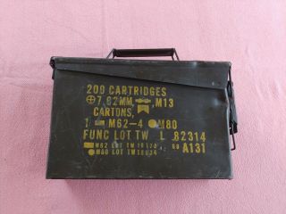 Vintage Military Ammunition Metal Box 200 Cartridge 7.  62 Mm