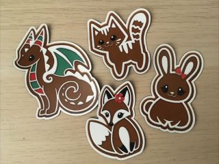 Dragons And Beasties Set Of 4 Gingerbread Cookie Magnets D&b Christmas Holiday