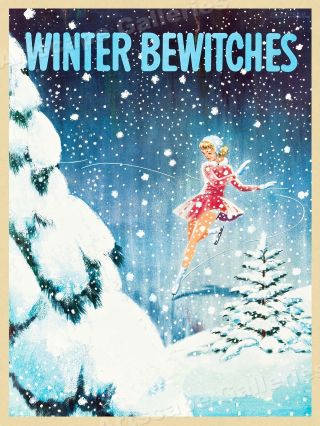 1960s " Winter Bewitches " Vintage Style Travel Poster - 20x28