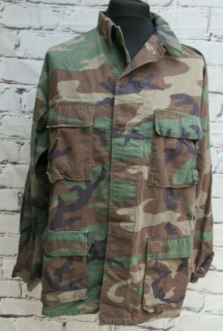 Vintage Us Army Woodland Camo Bdu Shirt Large Long