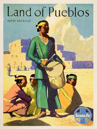 Santa Fe Railroad Land Of Pueblos 1958 Vintage Style Travel Poster - 20x28