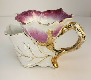 Vintage Porcelain Shaving Scuttle Mug Floral Gold Trim Handle