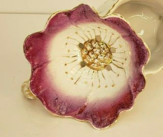 Vintage Porcelain Shaving Scuttle Mug Floral Gold Trim Handle 2