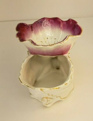 Vintage Porcelain Shaving Scuttle Mug Floral Gold Trim Handle 3