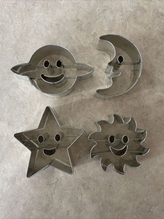 Rare Vintage Metal Tin Cookie Cutters Sun Moon Star Saturn Planet Solar System
