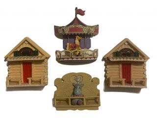 Rare Vintage Nobel Hall Carousel And Horse,  Houses Hippo Refrigerator Magnet Set