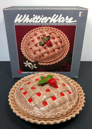 Vintage Whittier Ware Cherry Pie 9” Baker Server Plate Lid Ceramic Usa