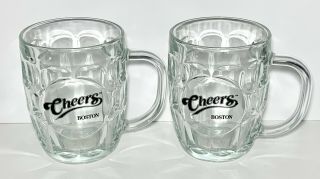 Euc Cheers Tv Show Clear Glass Dimpled Barrel Beer Mugs Souvenir Boston Set Of 2