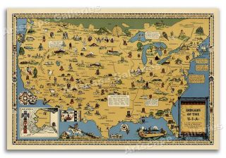 Indians Of The Usa Native American Tribes Historical Vintage Map Poster - 16x24