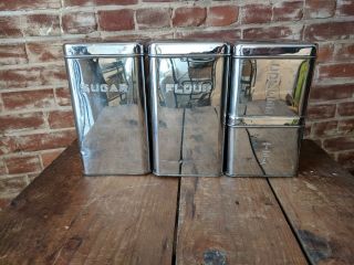 Vintage Lincoln Beauty Ware Chrome Stacking Canisters Set Of 4 Retro 1960’s