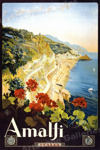 Amalfi Italy 1920s Vintage Style Travel Art Poster - 16x24