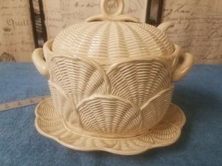 Vintage Off White 4 Pce Ceramic Soup Tureen W Lid,  Ladle & Underplate