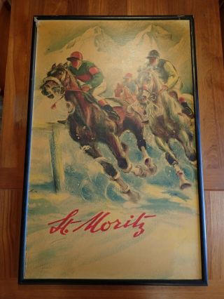 Vintage 1952 St Moritz Winter Horse Race - Mid Century Travel Poster Switzerland