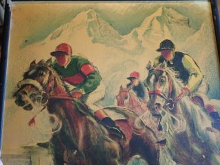 Vintage 1952 St Moritz Winter Horse Race - Mid Century Travel Poster Switzerland 2