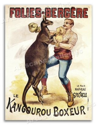 Kangaroo Boxing - 1890s Vintage Style French Art Nouveau Poster - 18x24
