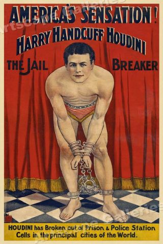 1900s “houdini - The Jail Breaker” Vintage Style Magic Poster - 20x30