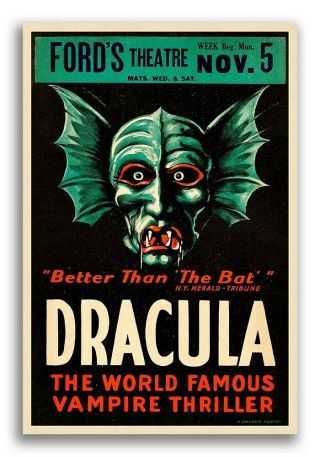 Dracula 1920s Vintage Style Monster Movie Poster - 20x30