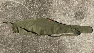 Vtg 37.  5 " Military Green Gun Case " Us " Canvas & Leather W/zipper