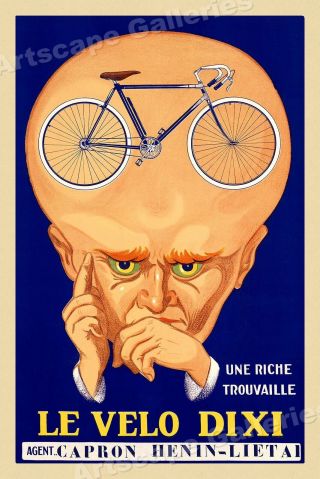 1920s Classic Cycling Poster - Thinking " Le Velo Dixi Bicycles " - 20x30