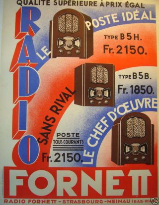 1940s Vintage French Art Deco Poster,  Radio Fornett