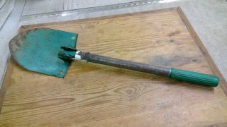 Vintage Green Military Style Folding Trench Shovel Pick Camp