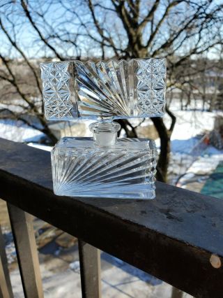 Czech Crystal Perfume Bottle Cut Glass Scent Bottle Tall Stopper Gorgeous