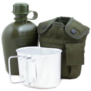 Water Bottle,  Mug & Pouch Set Canteen Camping Hiking Army Military Olive Green