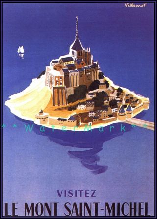 France Le Mont Saint Michel Visitez 1965 Vintage Poster Print French Travel Ad