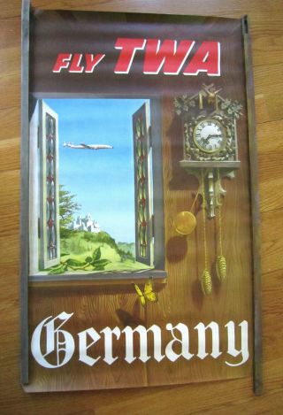 Vintage Travel Poster " Fly Twa " Germany 1950 