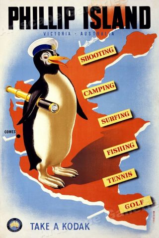 Phillip Island Penguin Victoria Australia 1930s Vintage Travel Poster - 24x36