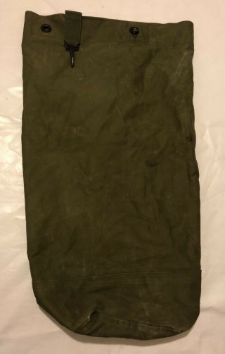 Vintage Us Military Army Surplus Green Large Duffel Bag One Strap Canvas Grommet