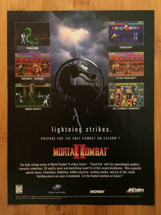 Mortal Kombat Ii 2 Snes Sega Genesis 1995 Vintage Print Ad/poster Official Art