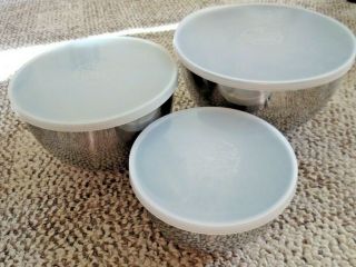 Vintage Set Of 3 Revere Ware Nesting Mixing Bowls Stainless Steel With D - Rings