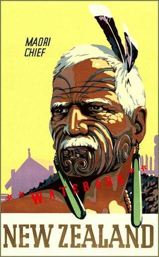 Maori Chief Zealand 1930 Vintage Poster Print Retro Style Tourism Decor Art