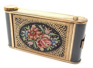 Vintage Enamel & Tapestry Compact Musical Vanity Case - Uk Dealer