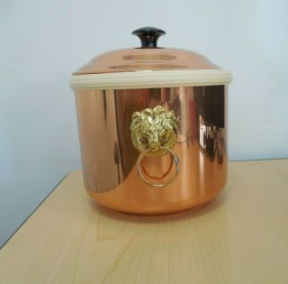 Vintage Coppercraft Guild Copper Ice Bucket W/ Brass Lion Head Handles