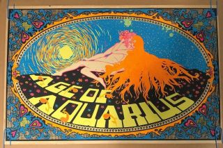 Age Of Aquarius Vintage Blacklight Poster Psychedelic Pin - Up Astrology 1960’s