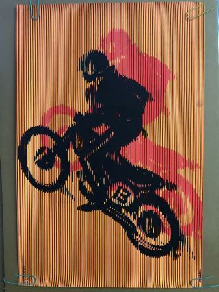 Motocross Vintage Blacklight Poster Psychedelic Pin - Up 1970’s Dirtbike
