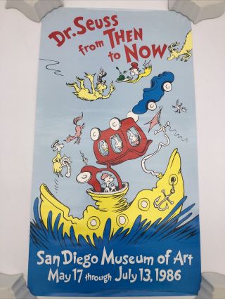 Rare Dr.  Seuss From Then To Now Poster 1986 San Diego Museum Of Art Rolled