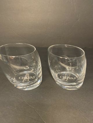 Set Of 2 Chivas Regal Whiskey Glass Tumbler Slanted Etched Logo On Base