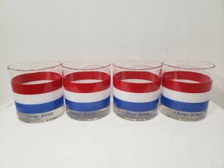 Vtg Georges Briard Red White & Blue Striped Lowball Rocks Glasses Set Of 4