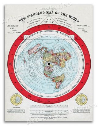Flat Earth Map Of The World - 1892 Alexander Gleason - Wall Map Art Print - 20x28