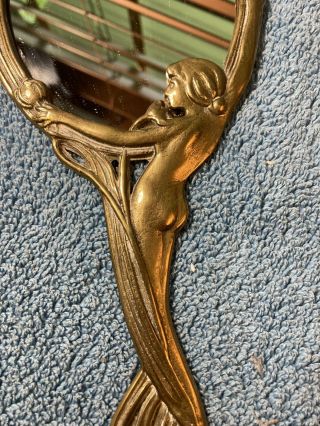 Vintage Brass Ornate Lady Figure Design Hand Vanity Mirror Art Nouveau Style 2