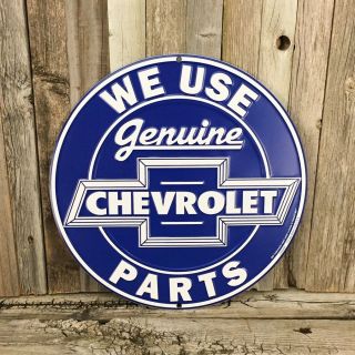 Chevrolet Chevy We Use Parts 12 " Blue Metal Tin Sign Garage Embossed Car