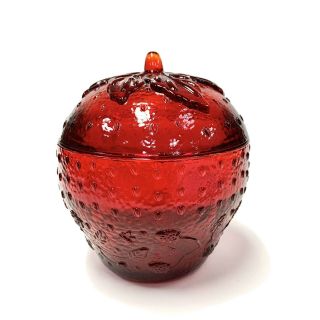 Longaberger Ruby Red Glass Strawberry Collectors Club Candy Dish With Lid