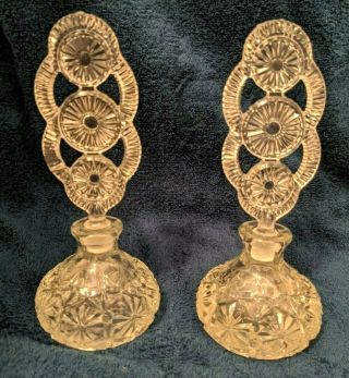 Vintage 2 Matching Cut Glass Crystal Perfume Bottles Tall With Stoppers
